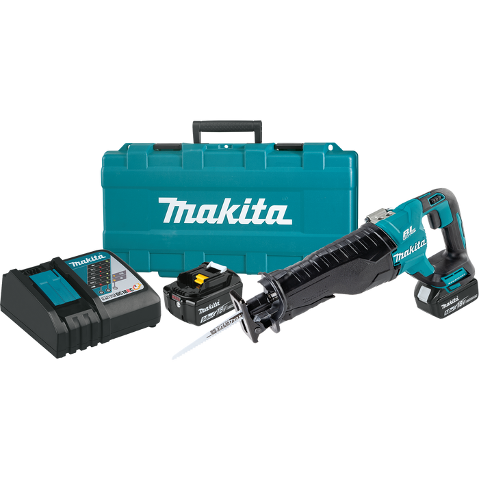 New Makita XRJ05T 18V LXT Lithium-Ion Brushless Cordless Recipro Saw Kit. Stock number: MK3