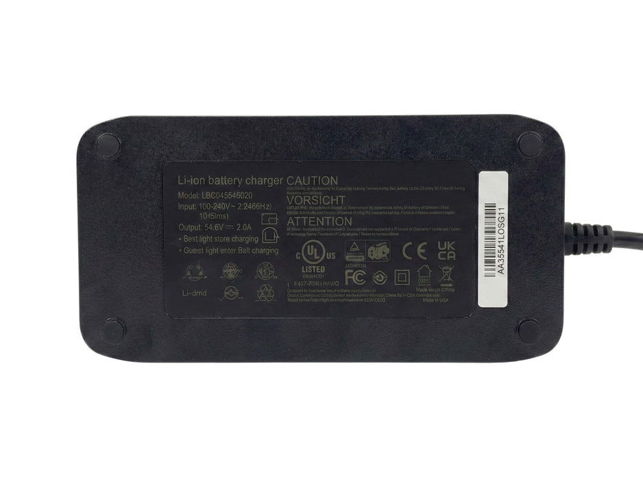 54.6V 2A Battery Charger for Super 73 ZX/S2/RX/Z S R Adventure Series. Stock number: EB3