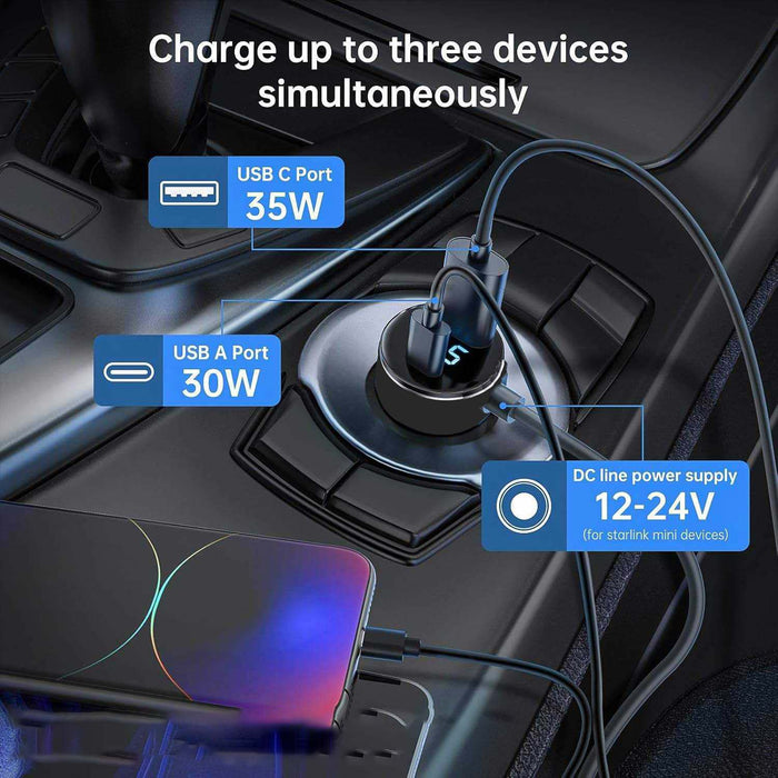 3 in 1 Car Charger for Starlink Mini DC Power Cable