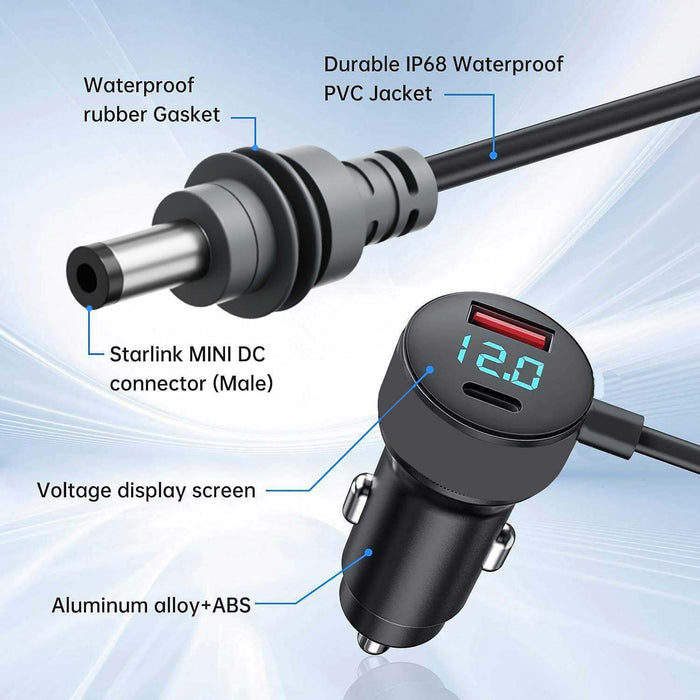 3 in 1 Car Charger for Starlink Mini DC Power Cable