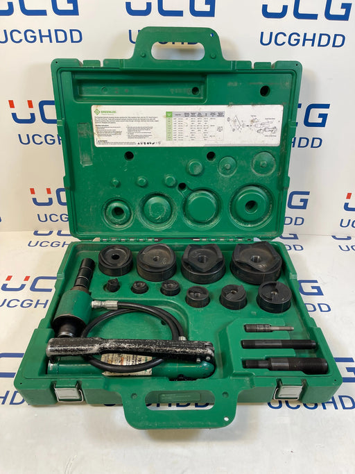 Used Greenlee 7306SB 11-Ton Hydraulic Knockout Punch Kit with Hand Pump. Stock number: GL1 - UCG