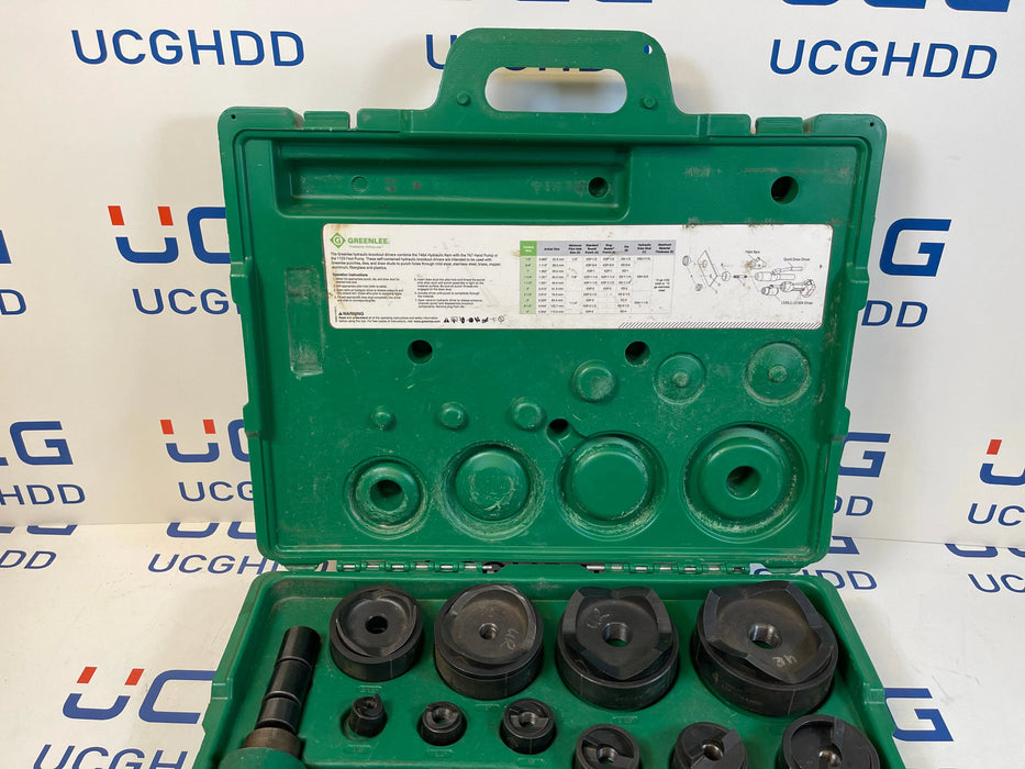 Used Greenlee 7306SB 11-Ton Hydraulic Knockout Punch Kit with Hand Pump. Stock number: GL1 - UCG