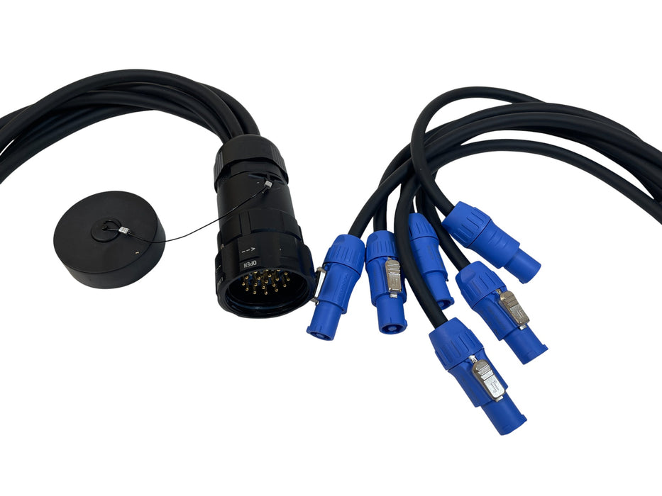 6ft SOCAPEX 19 PIN Male to 6 Channel PowerCon Blue Breakout Power Cable. Stock number: AC3