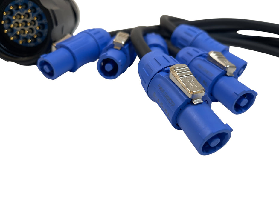 6ft SOCAPEX 19 PIN Male to 6 Channel PowerCon Blue Breakout Power Cable. Stock number: AC3