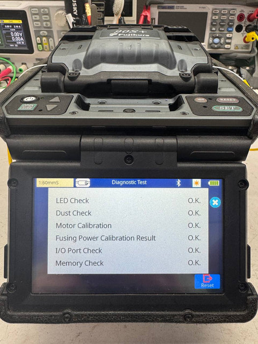 Used Fujikura FSM-90S+ Fusion Splicer w/CT-50 cleaver. Stock number: FJ90SP