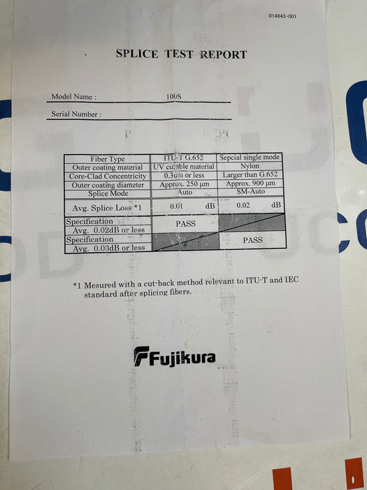 Fujikura FSM-100S Fusion Splicer w/CT-60 cleaver (Mint condition). Stock number: FJ100S