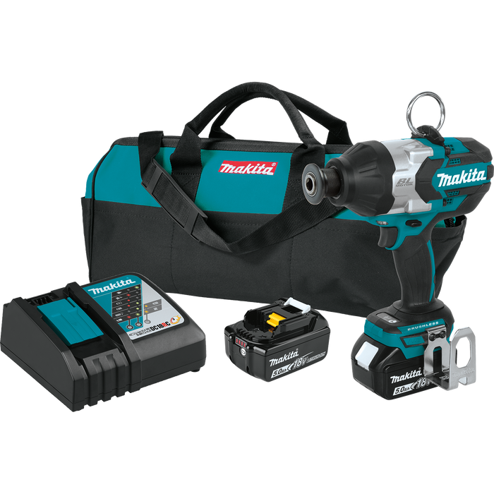 New Makita XWT09T 18V LXT Lithium Ion Brushless Cordless High Torque 7/16 in. Hex Impact Wrench Kit. Stock number: MK5